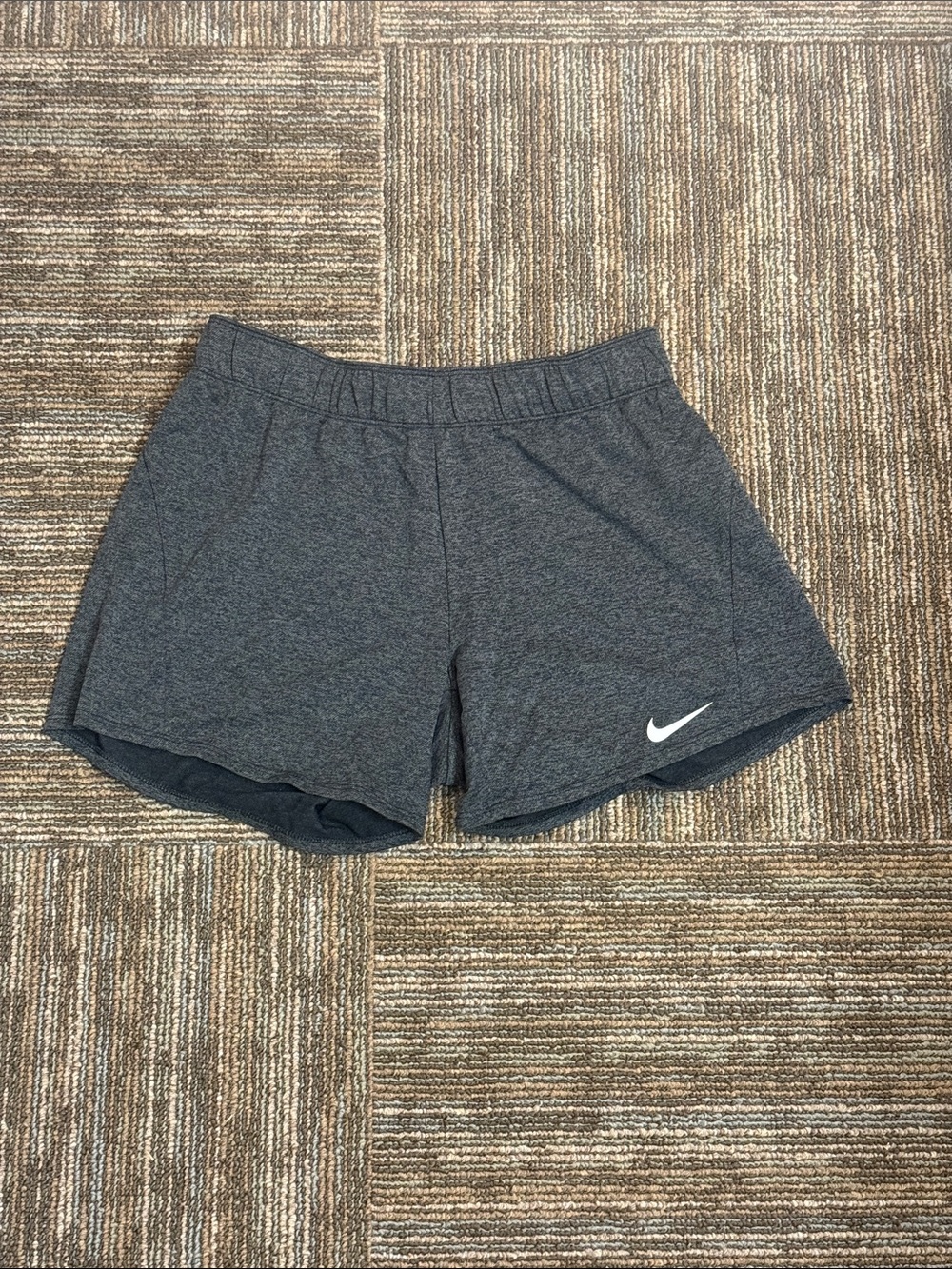 Nike Women's Heather Charcoal Athletic Shorts with White Swoosh